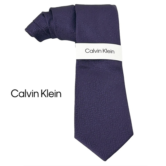 Calvin Klein Silk Blend Necktie Tie Geometric Textured Eggplant - Picture 1 of 7